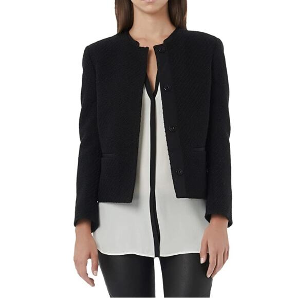 NWT VINCE Black Ribbed Snap Button Blazer Jacket SZ 0 - Picture 1 of 8